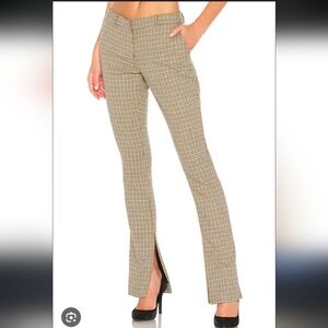 A.L.C. Javier Tan & Navy Plaid Split Hem Trousers Dress Pant Size 2 Waist 15"
